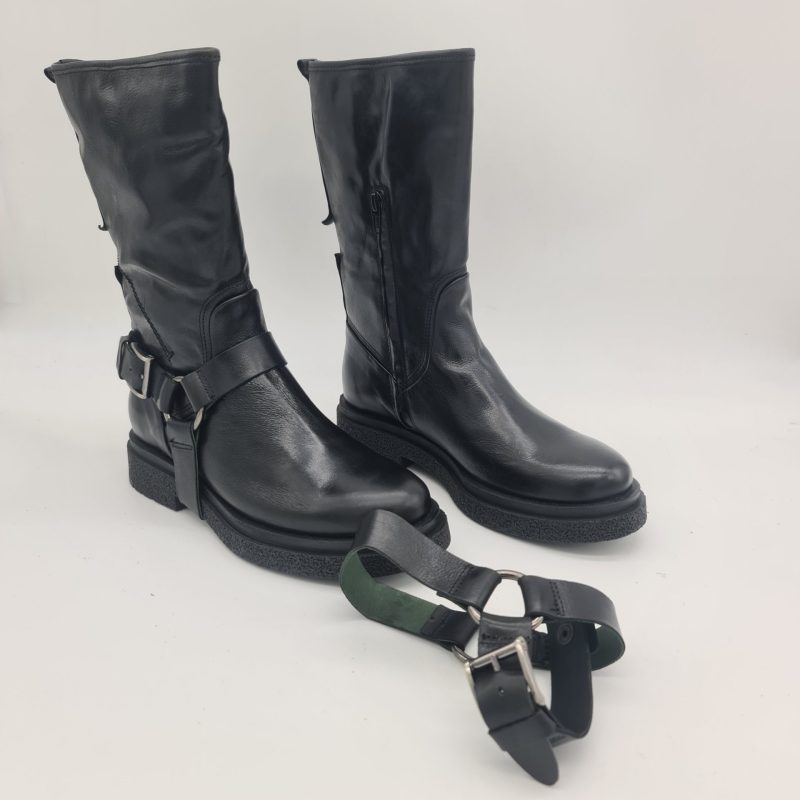 Felmini biker donna pelle nera con ghetta removibile