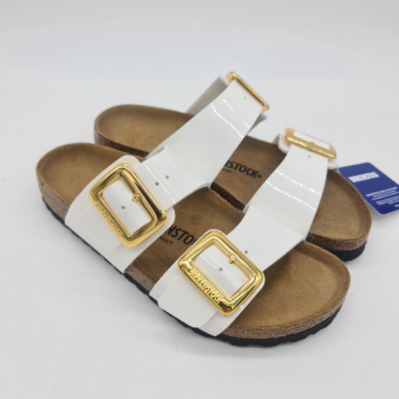 Birkenstock Sydney Cushin Buckle patent white ciabatta donna