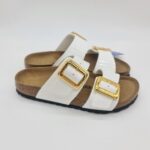 Birkenstock Sydney Cushin Buckle patent white ciabatta donna