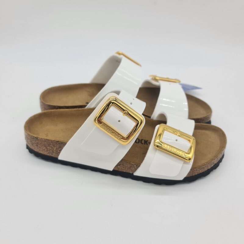 Birkenstock Sydney Cushin Buckle patent white ciabatta donna
