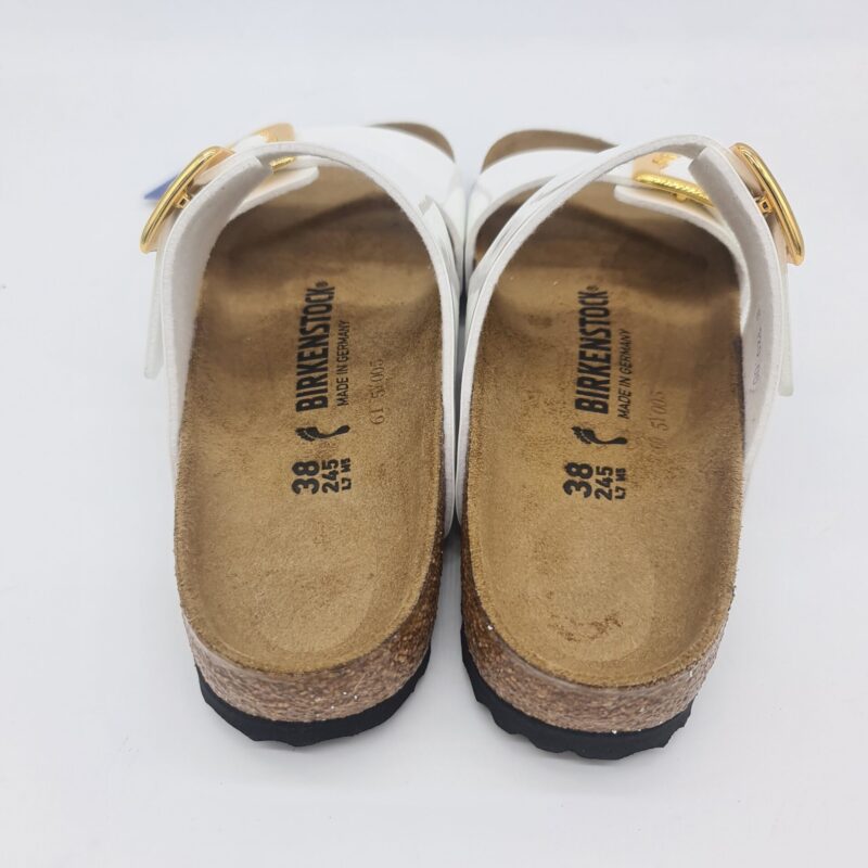 Birkenstock Sydney Cushin Buckle patent white ciabatta donna