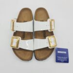 Birkenstock Sydney Cushin Buckle patent white ciabatta donna
