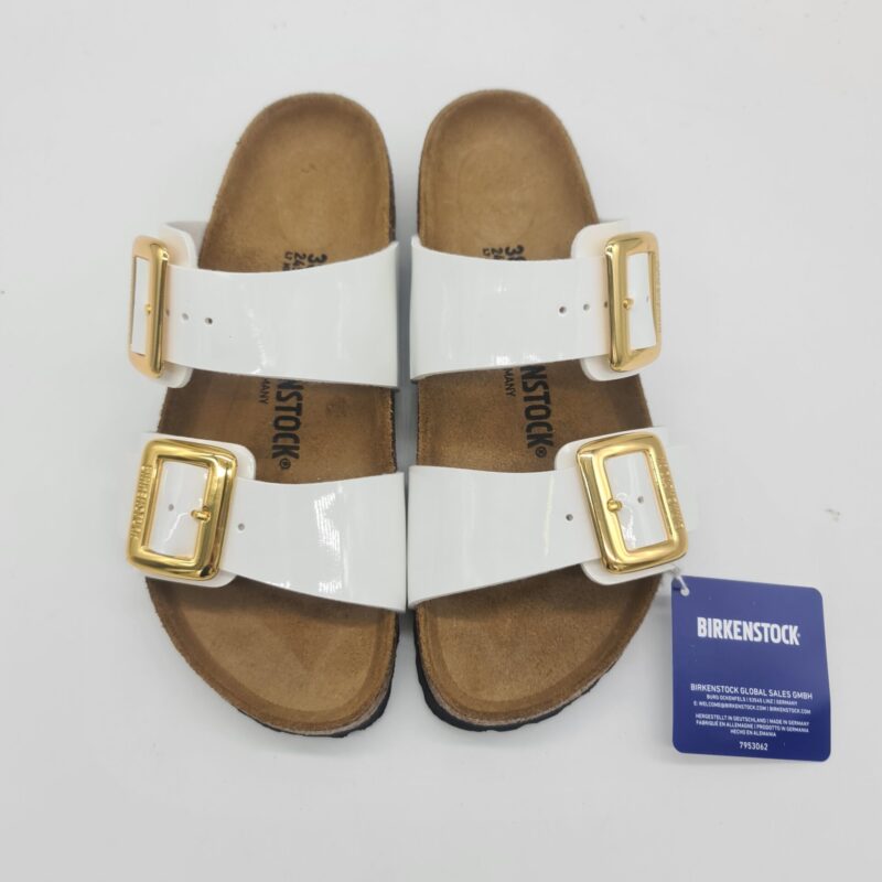 Birkenstock Sydney Cushin Buckle patent white ciabatta donna