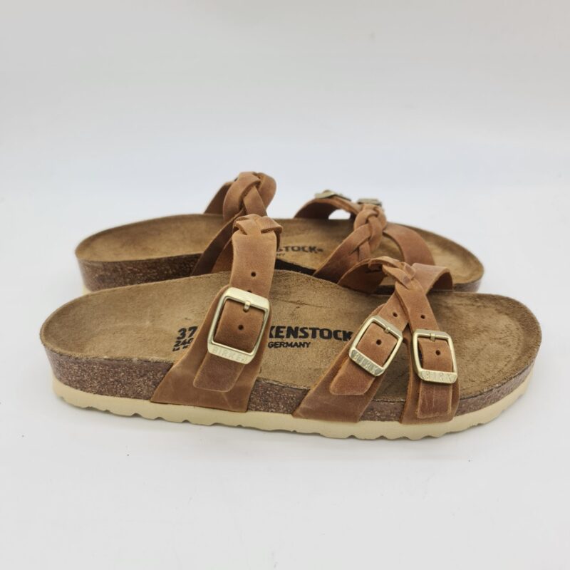 Birkenstock Franca Braided  cognac ciabatta donna in nabuk con treccine