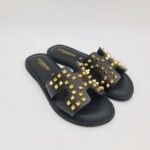 Le Salentine ciabatta donna nera con borchie oro