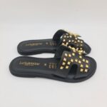 Le Salentine ciabatta donna nera con borchie oro