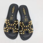 Le Salentine ciabatta donna nera con borchie oro