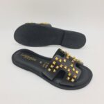 Le Salentine ciabatta donna nera con borchie oro