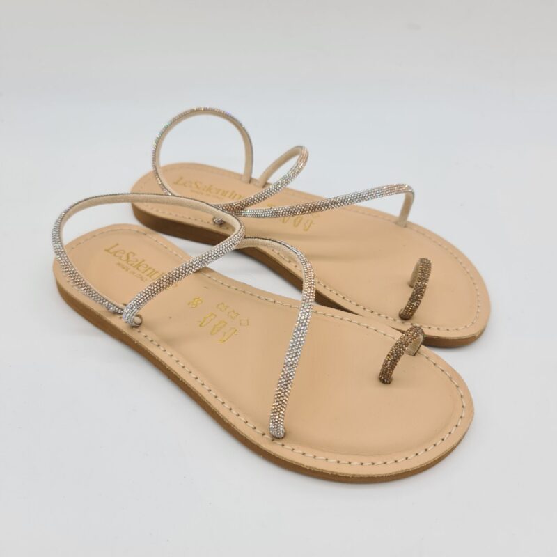 Le Salentine sandalo infradito donna con strass oro chiaro