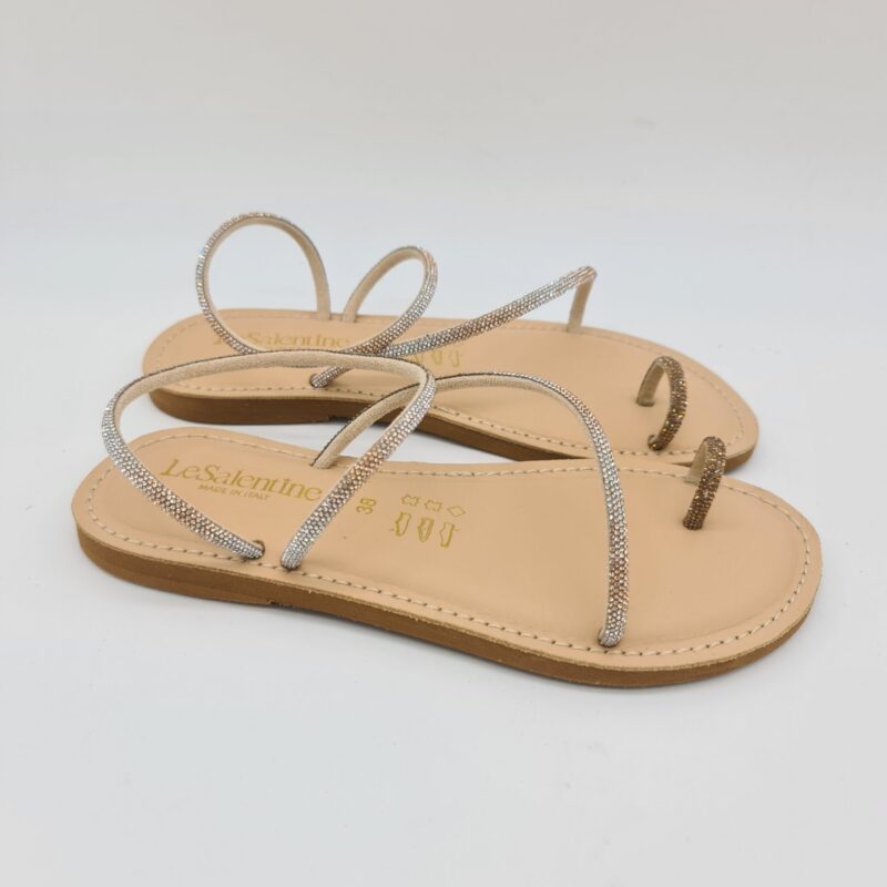 Le Salentine sandalo infradito donna con strass oro chiaro