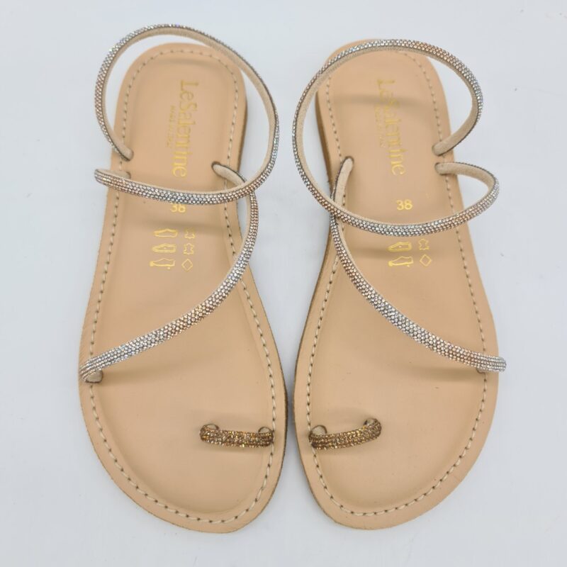 Le Salentine sandalo infradito donna con strass oro chiaro