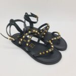 Le Salentine sandalo infradito donna nero con borchie oro