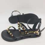 Le Salentine sandalo infradito donna nero con borchie oro