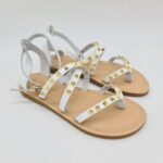 Le Salentine sandalo infradito donna bianco con borchie oro