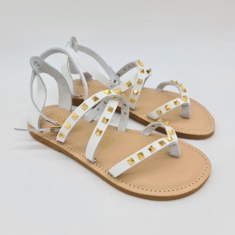 Le Salentine sandalo infradito donna bianco con borchie oro