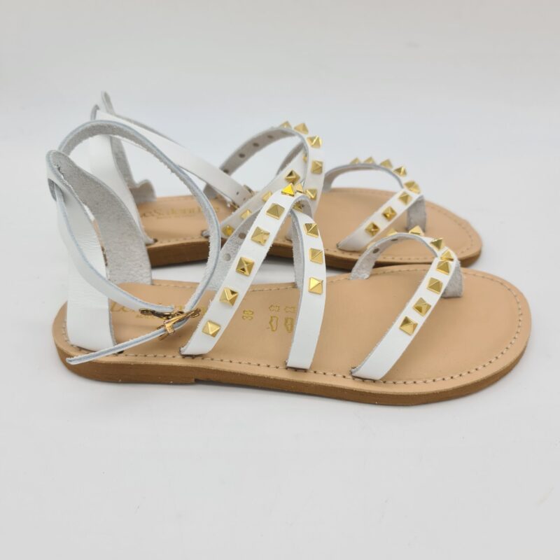 Le Salentine sandalo infradito donna bianco con borchie oro