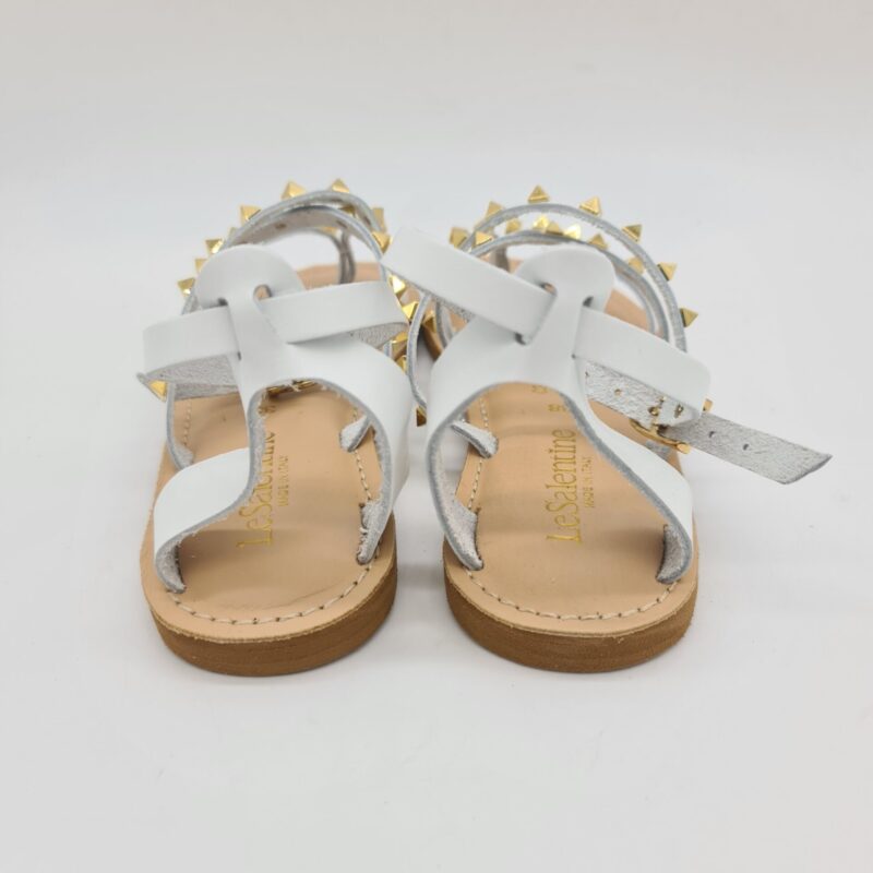 Le Salentine sandalo infradito donna bianco con borchie oro