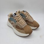No Name sneakers donna in velluto cuoio beige e azzurro