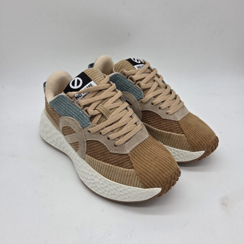 No Name sneakers donna in velluto cuoio beige e azzurro