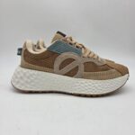 No Name sneakers donna in velluto cuoio beige e azzurro