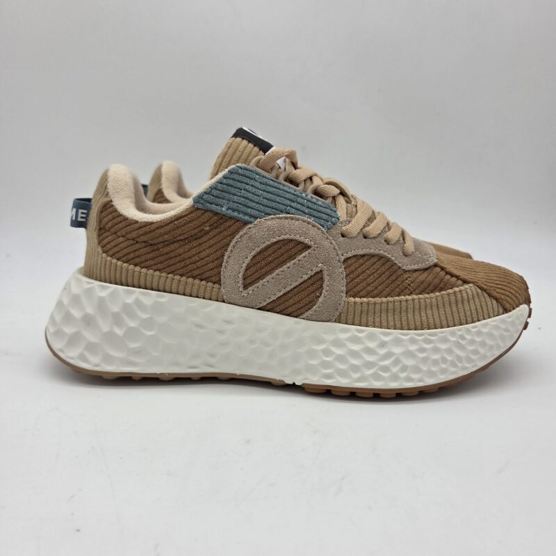 No Name sneakers donna in velluto cuoio beige e azzurro