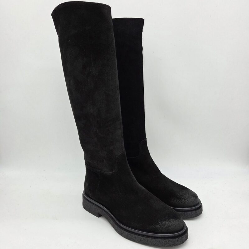 Les Tulipes stivale donna tacco basso in camoscio nero fondo gomma