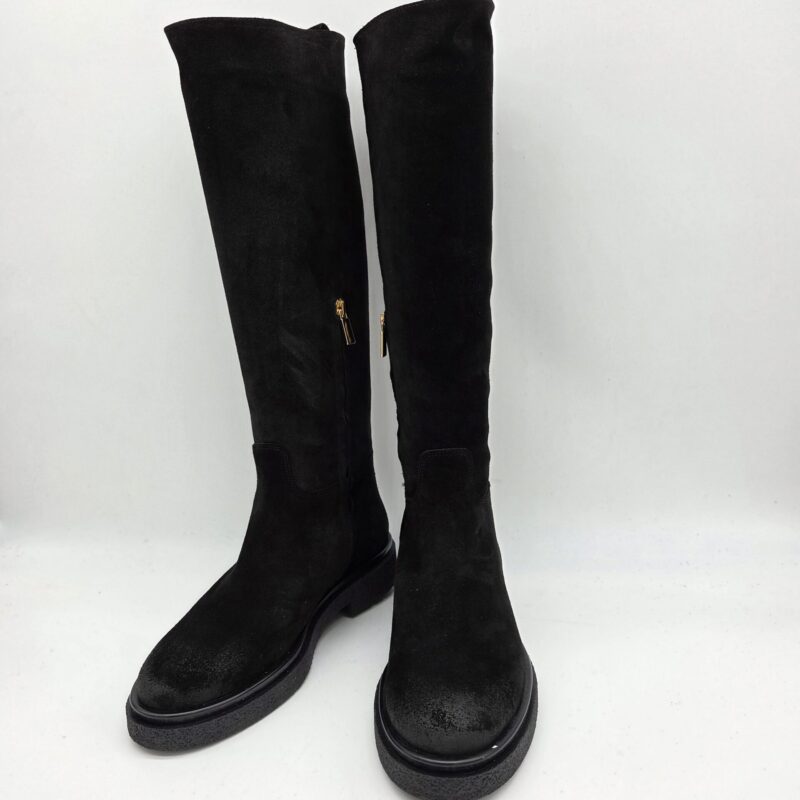 Les Tulipes stivale donna tacco basso in camoscio nero fondo gomma