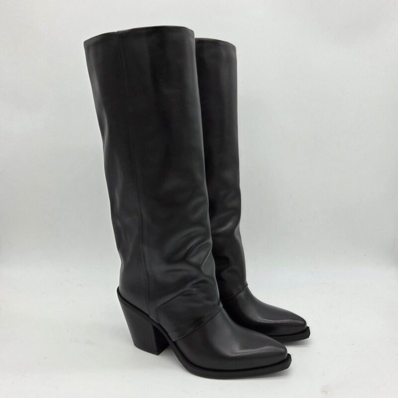 Metisse texano donna pelle nero con ghetta tacco 8 cm