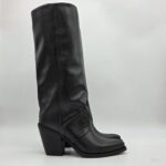 Metisse texano donna pelle nero con ghetta tacco 8 cm