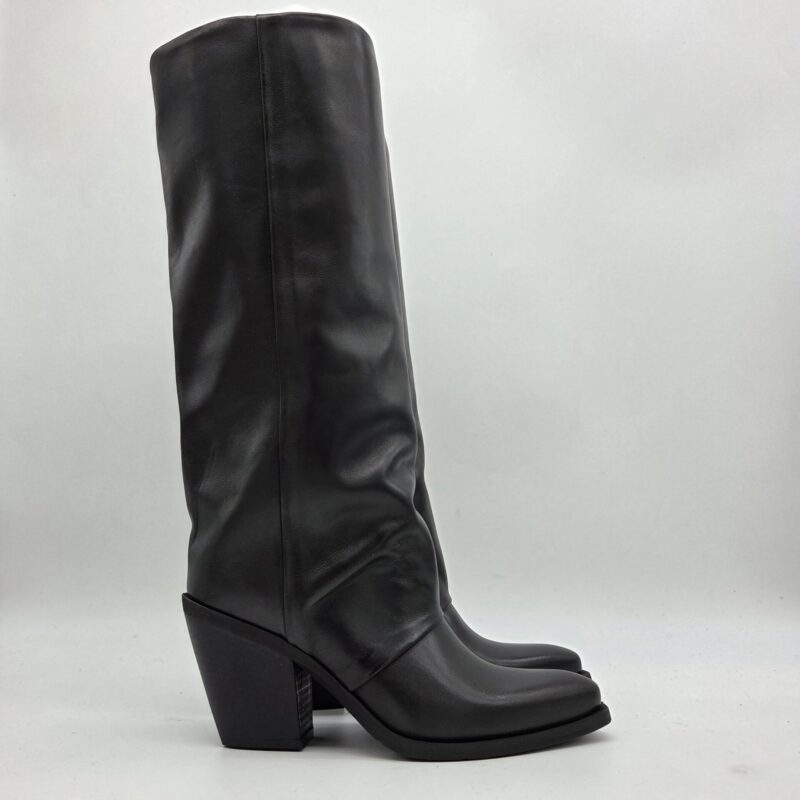Metisse texano donna pelle nero con ghetta tacco 8 cm