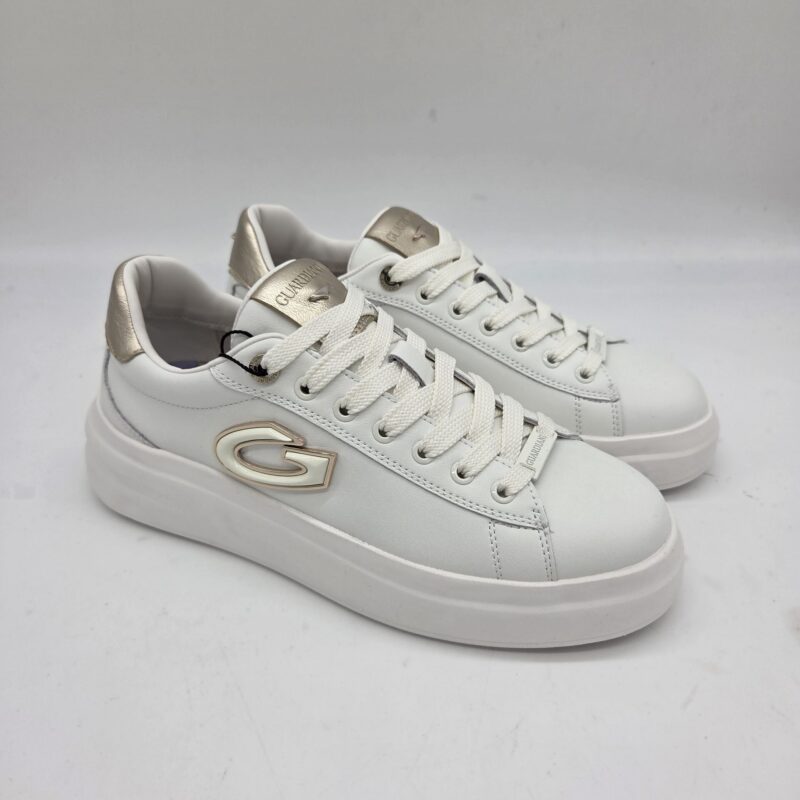 Alberto Guardiani Aeris sneakers donna pelle bianca con inserti oro